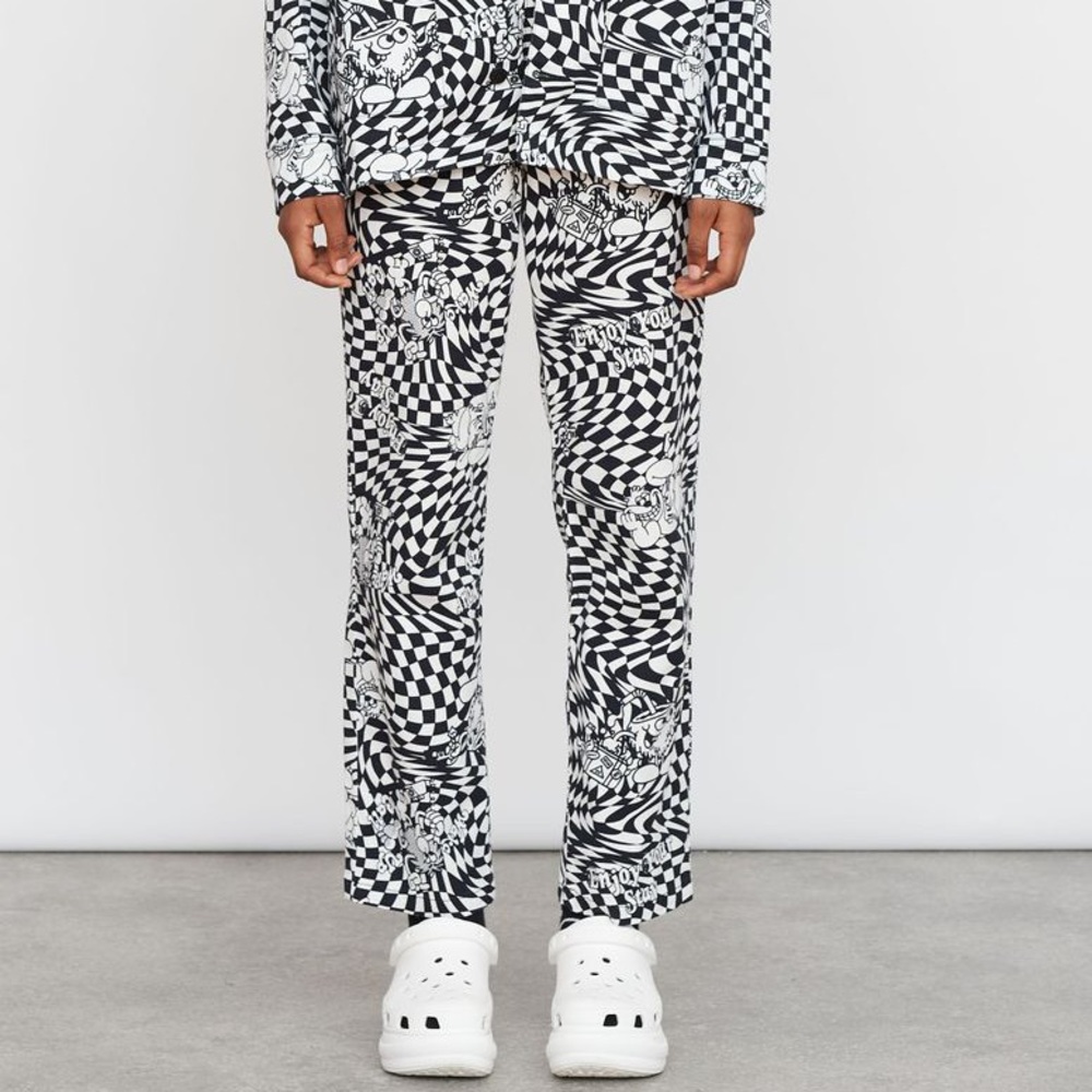 Lazy Oaf Enjoy Your Stay Black White Checkered Pants 36 US14